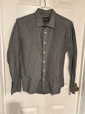 Gray Casual Linen-Blend Dress Shirt -